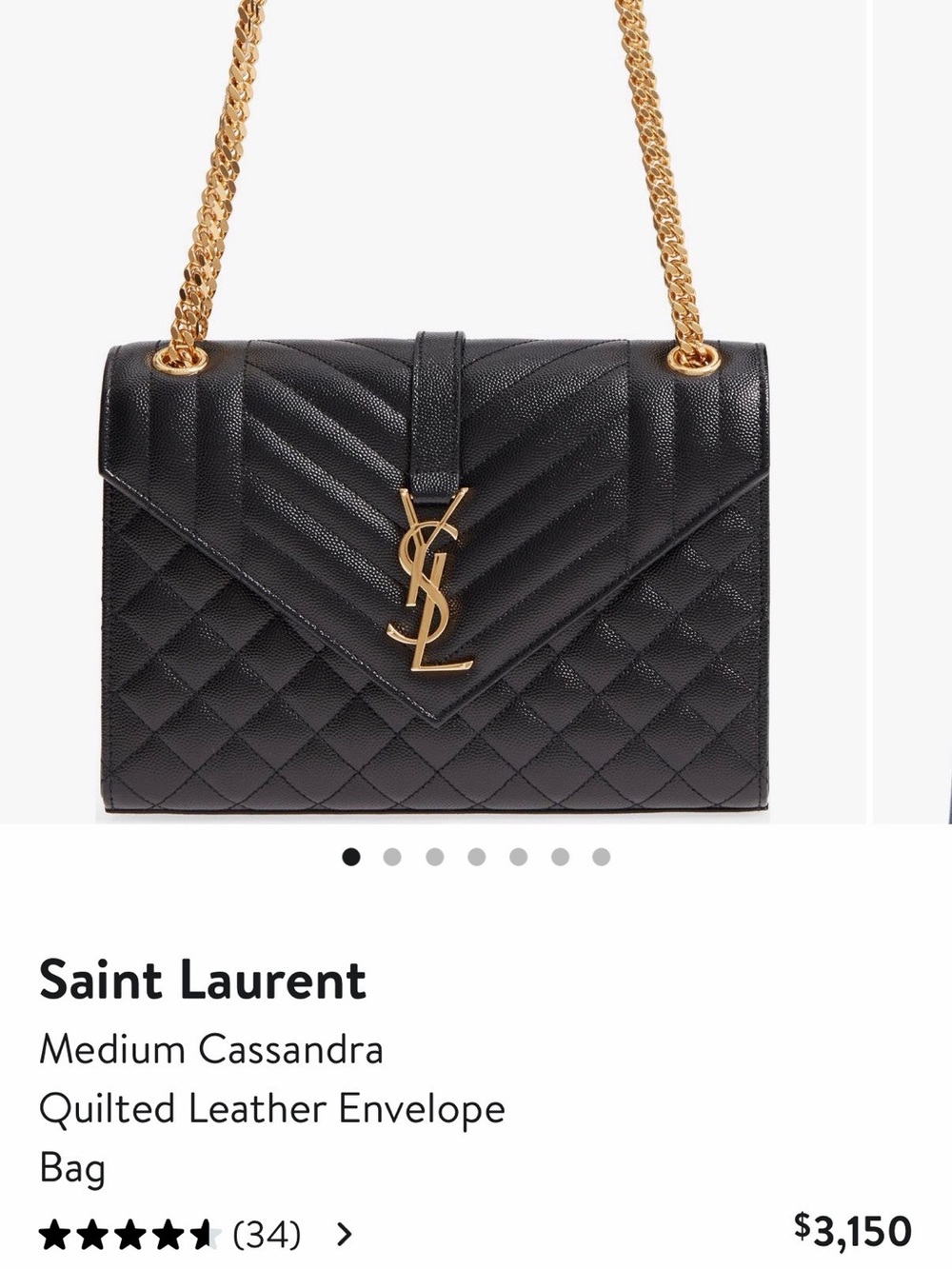 Saint Laurent Black Quilted Leather Envelope Shoulder Bag with Gold Hardware